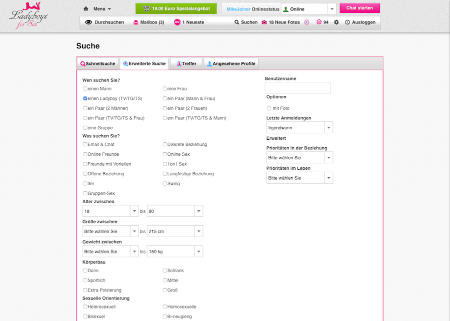LadyboysForSex-Suchfunktion